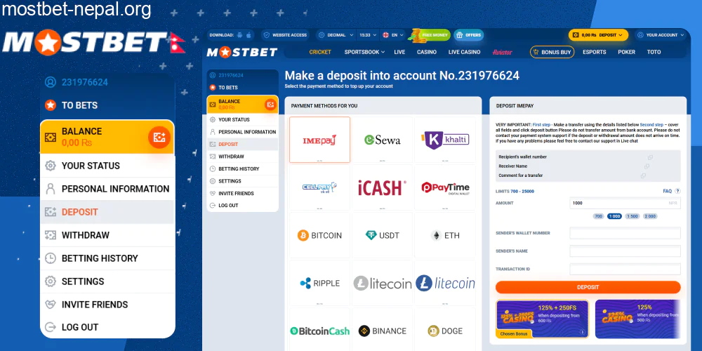 Mostbet Nepal Deposit Payment Systems Overview