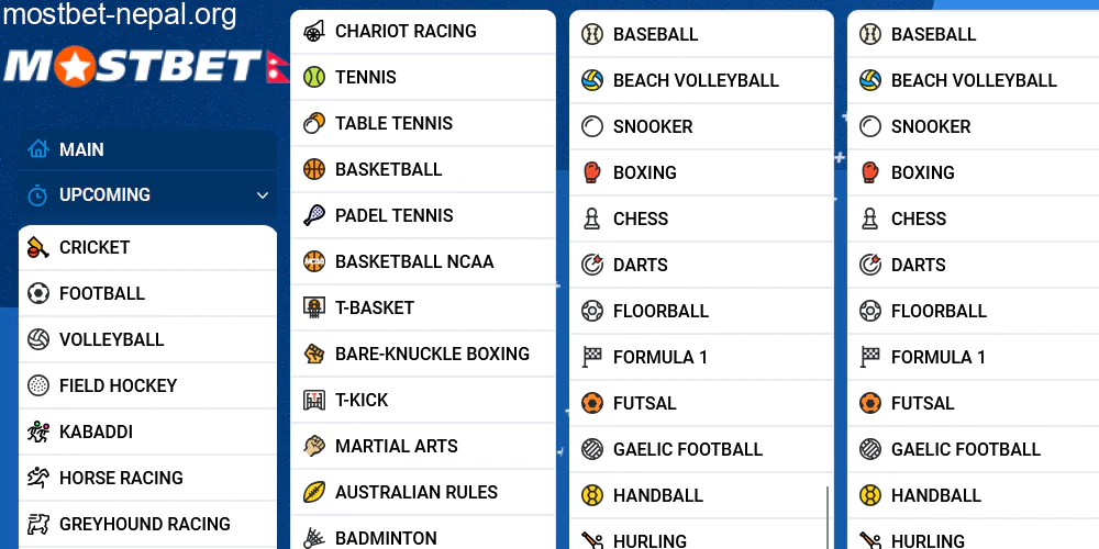 Sports at Mostbet